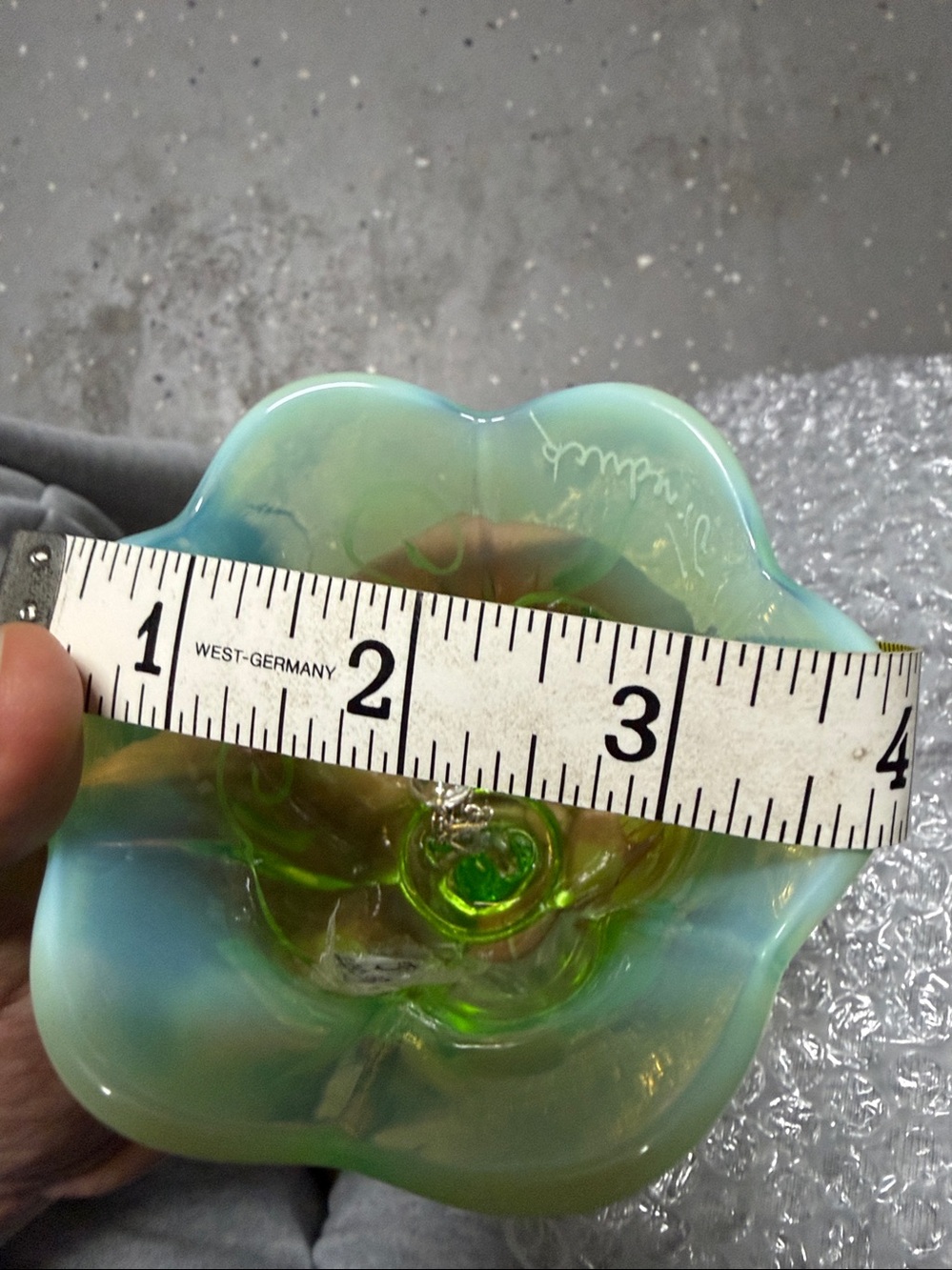 Uranium Fenton Hand Painted Light Green Floral Art Glass Bell - Picture 14 of 15